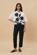 Black & White blue flower design shirt