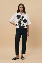 Black & White blue flower design shirt