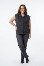 Grey denim wide vest