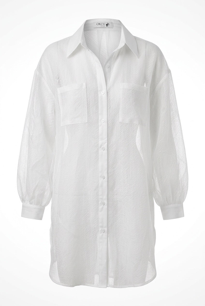 White sheer Mesh longline shirt