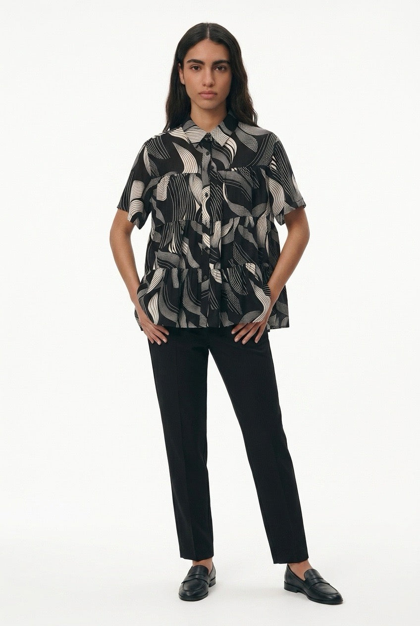Abstract Print Flowy Tiered Shirt