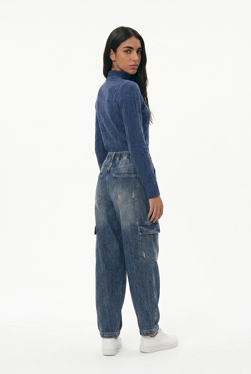 Oversize Cropped Denim Balloon Pants