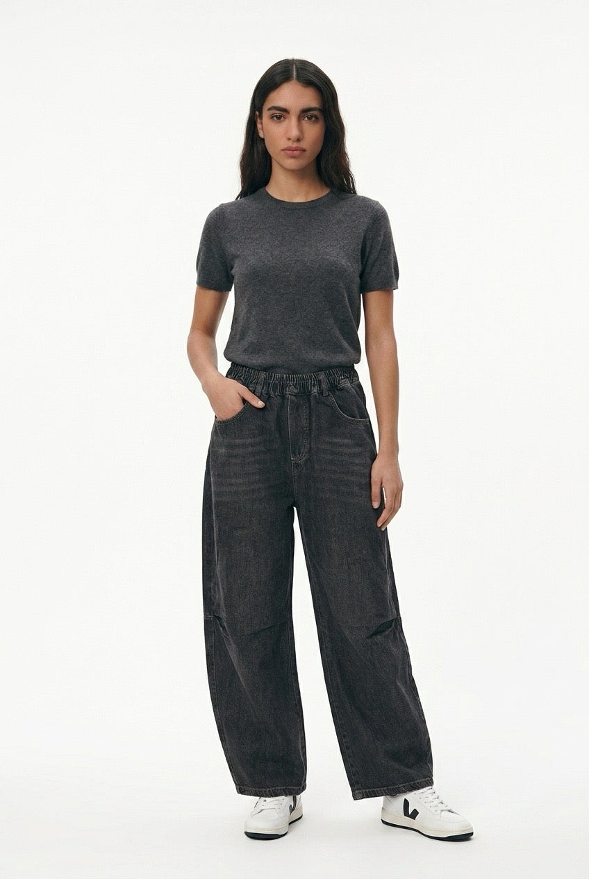 Grey Balloon Denim Pants