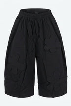 Black cropped Wide-Leg Pants with Floral Appliqué