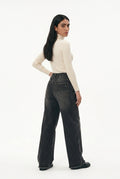 Grey Relaxed Wide-Leg Denim Pants