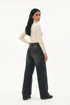 Grey Relaxed Wide-Leg Denim Pants