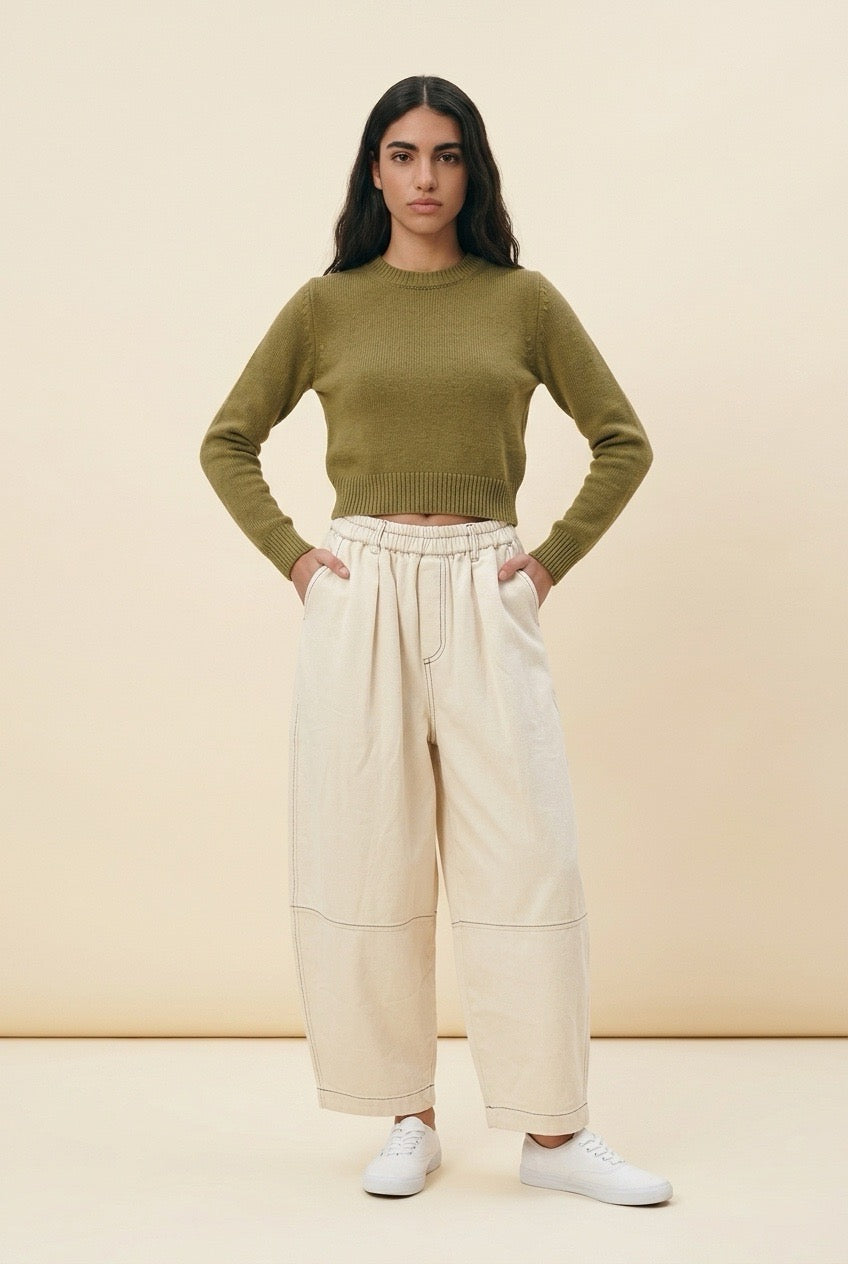 Off-white balloon Cropped Denim Pants with elastic waist