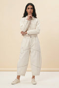 Off-white Structured Cropped Denim Pants with Buckle Waist