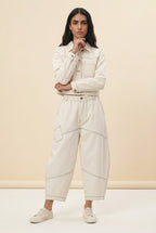 Off-white Structured Cropped Denim Pants with Buckle Waist