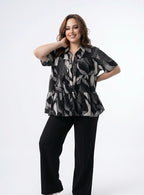 Abstract Print Flowy Tiered Shirt