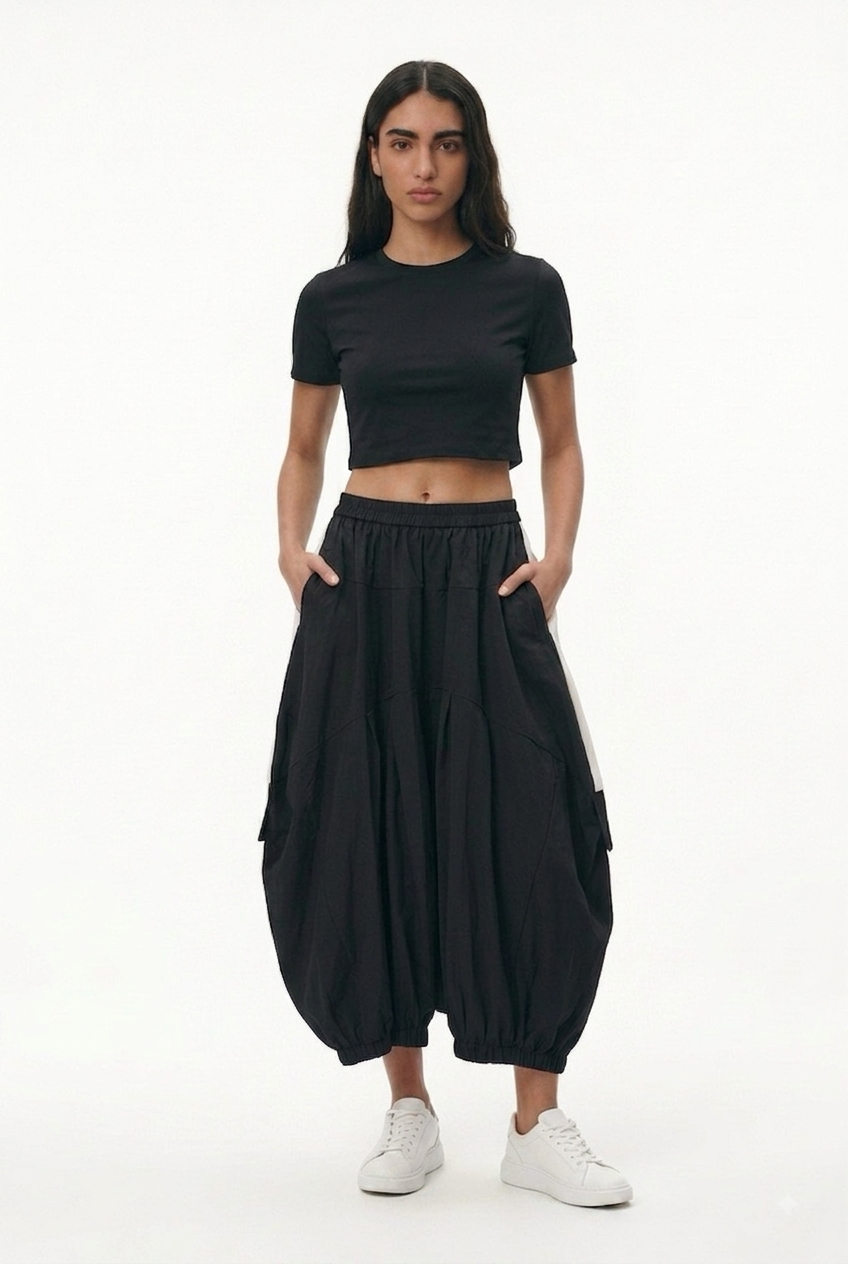 Black Cropped Balloon Pants