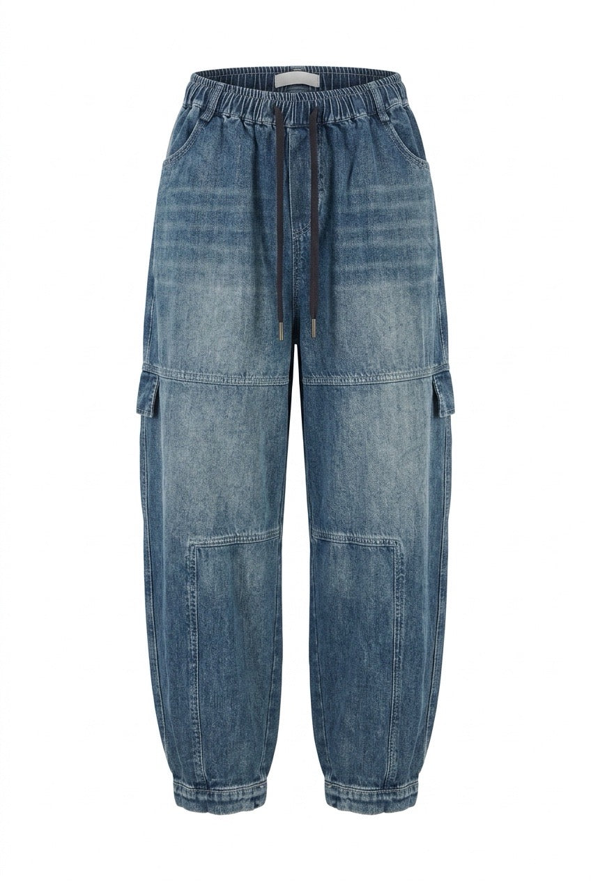 Oversize Cropped Denim Balloon Pants