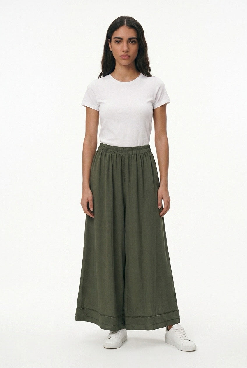 Olive Flow Wide-Leg Pants