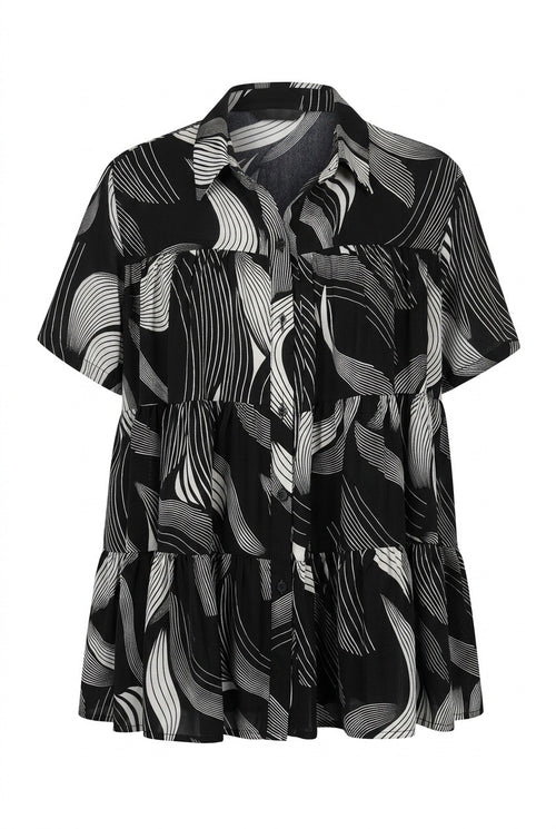 Abstract Print Flowy Tiered Shirt
