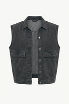 Grey denim wide vest