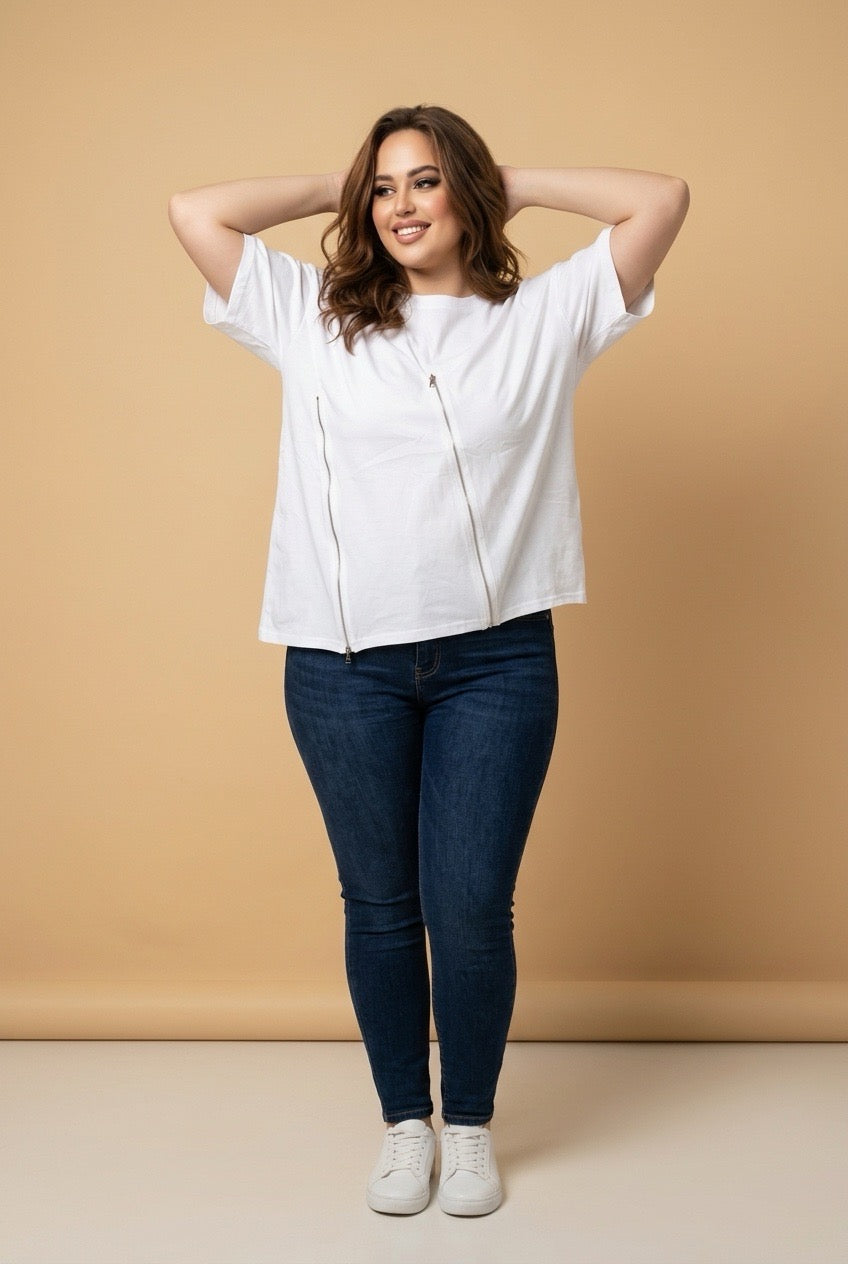 White T-shirt with zipper detail