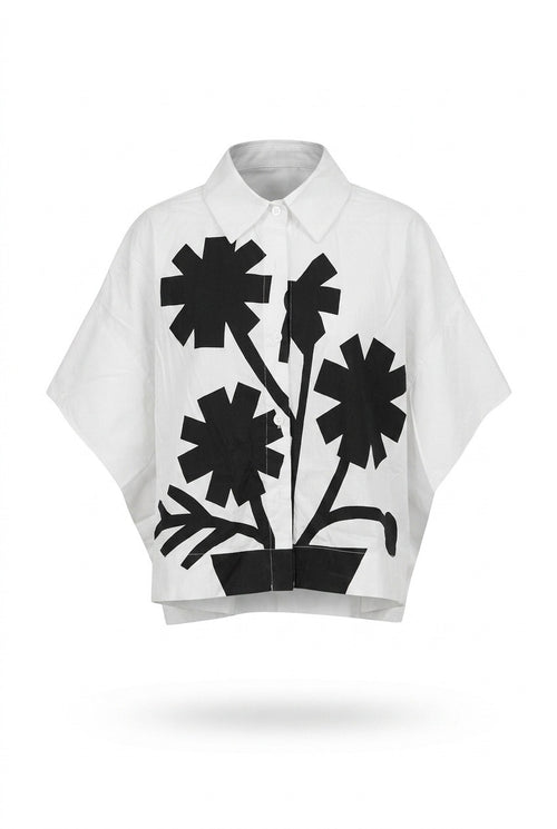 Black & White blue flower design shirt