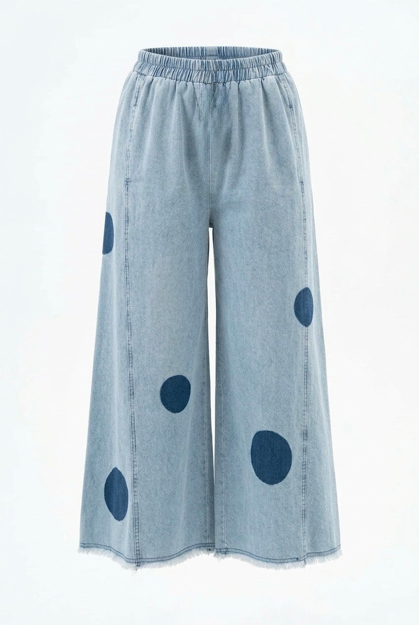 Indigo Dot Wide-Leg Denim
