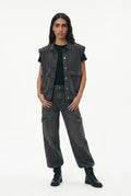 Grey denim wide vest