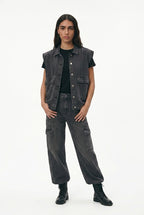 Grey denim wide vest