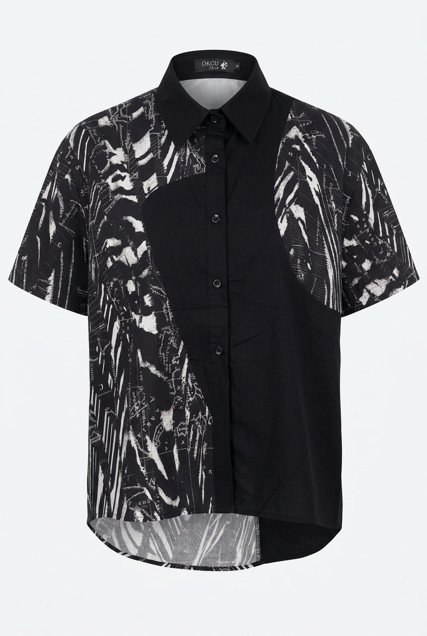 Printed Overlay Short-Sleeve Shirt