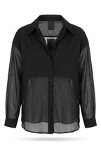 Black Sheer Long-Sleeve Button-Down Shirt