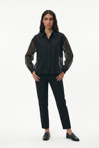 Black Sheer Long-Sleeve Button-Down Shirt