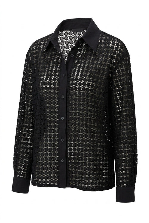 Black sheer Crochet Long-Sleeve Shirt