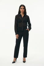 Black sheer Crochet Long-Sleeve Shirt