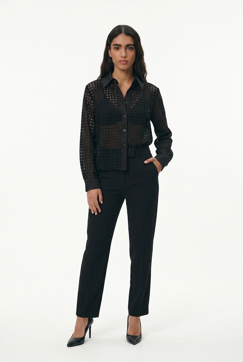 Black sheer Crochet Long-Sleeve Shirt