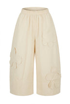 Off-white cropped Wide-Leg Pants with Floral Appliqué