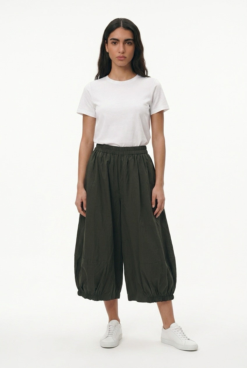 Khaki Cropped Balloon Pants in Lightweight Technical Fabric