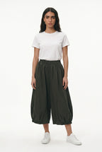 Khaki Cropped Balloon Pants in Lightweight Technical Fabric