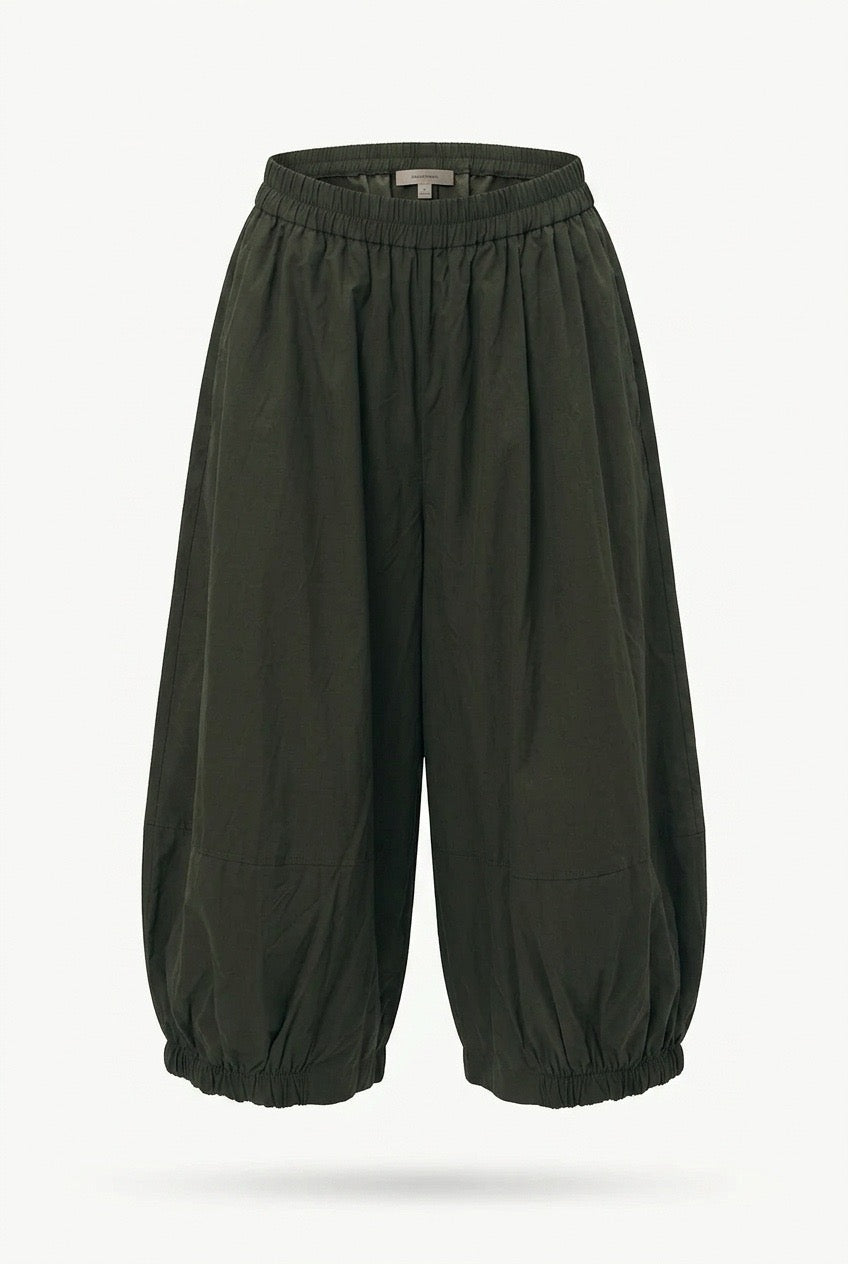 Khaki Cropped Balloon Pants in Lightweight Technical Fabric