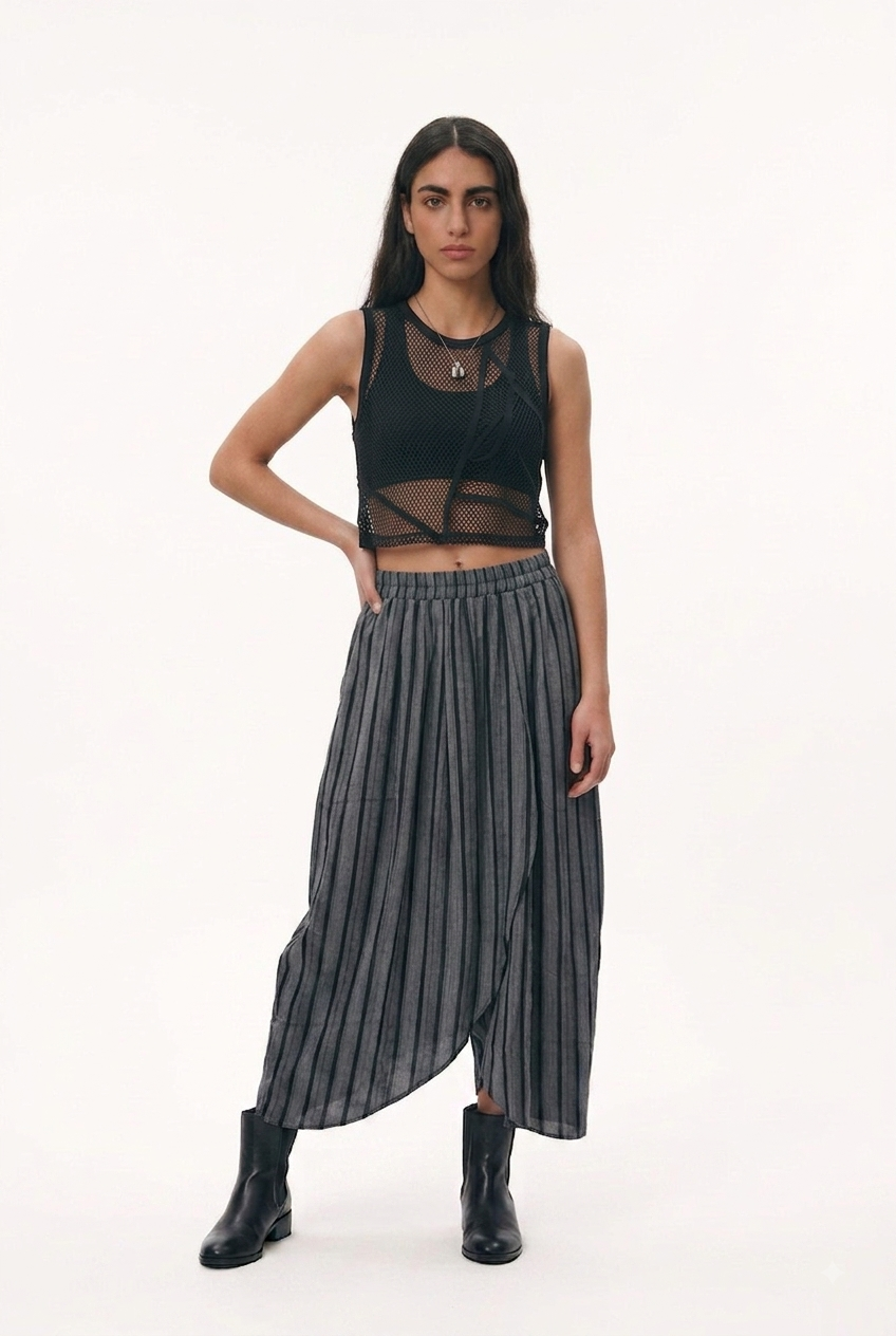 Stripe Pleated Draped Culottes