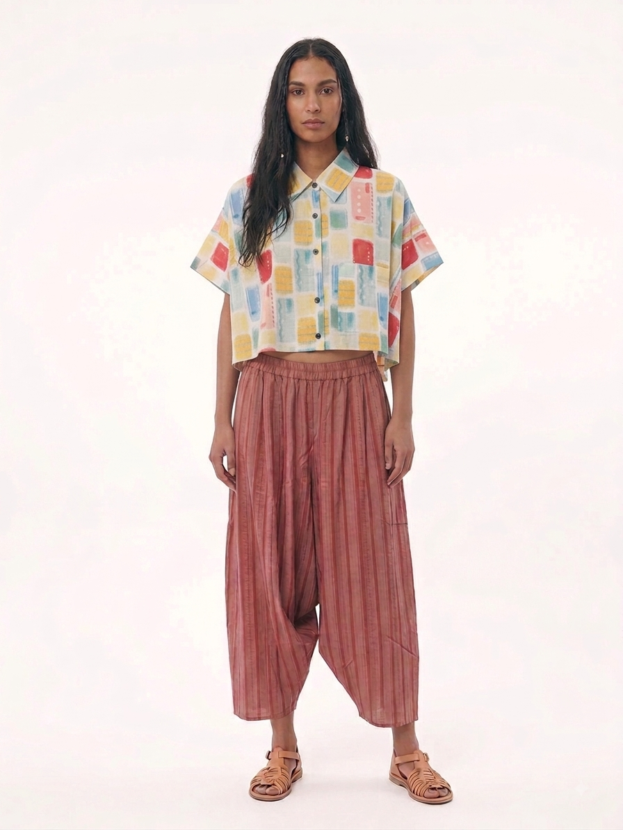 Stripe Pleated Draped Culottes