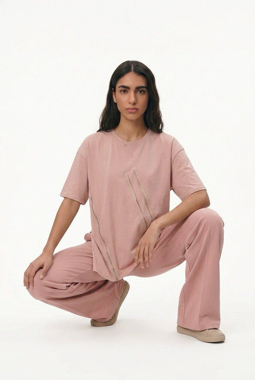 Blush T-shirt with Zipper detail