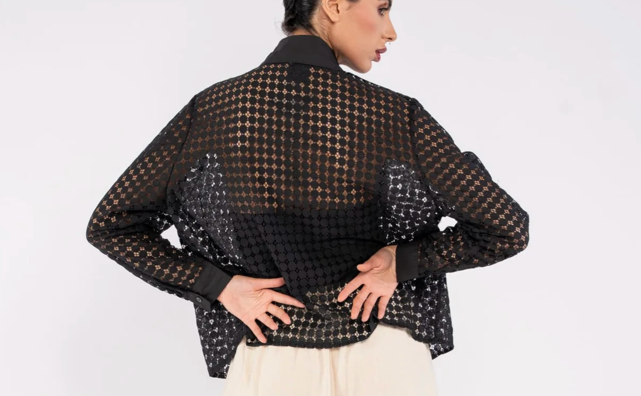Black sheer Crochet Long-Sleeve Shirt