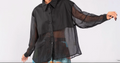 Black Sheer Long-Sleeve Button-Down Shirt