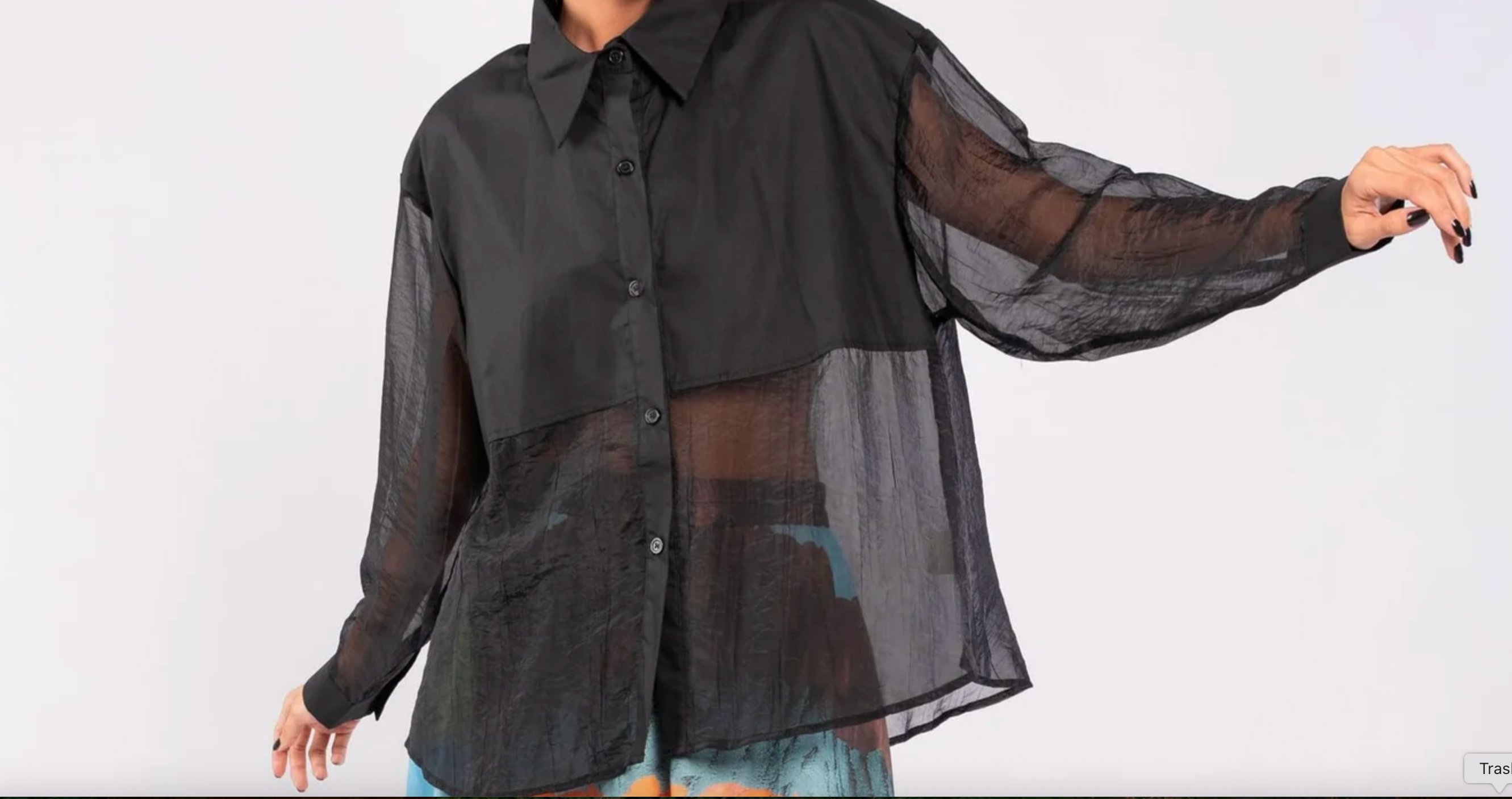Black Sheer Long-Sleeve Button-Down Shirt